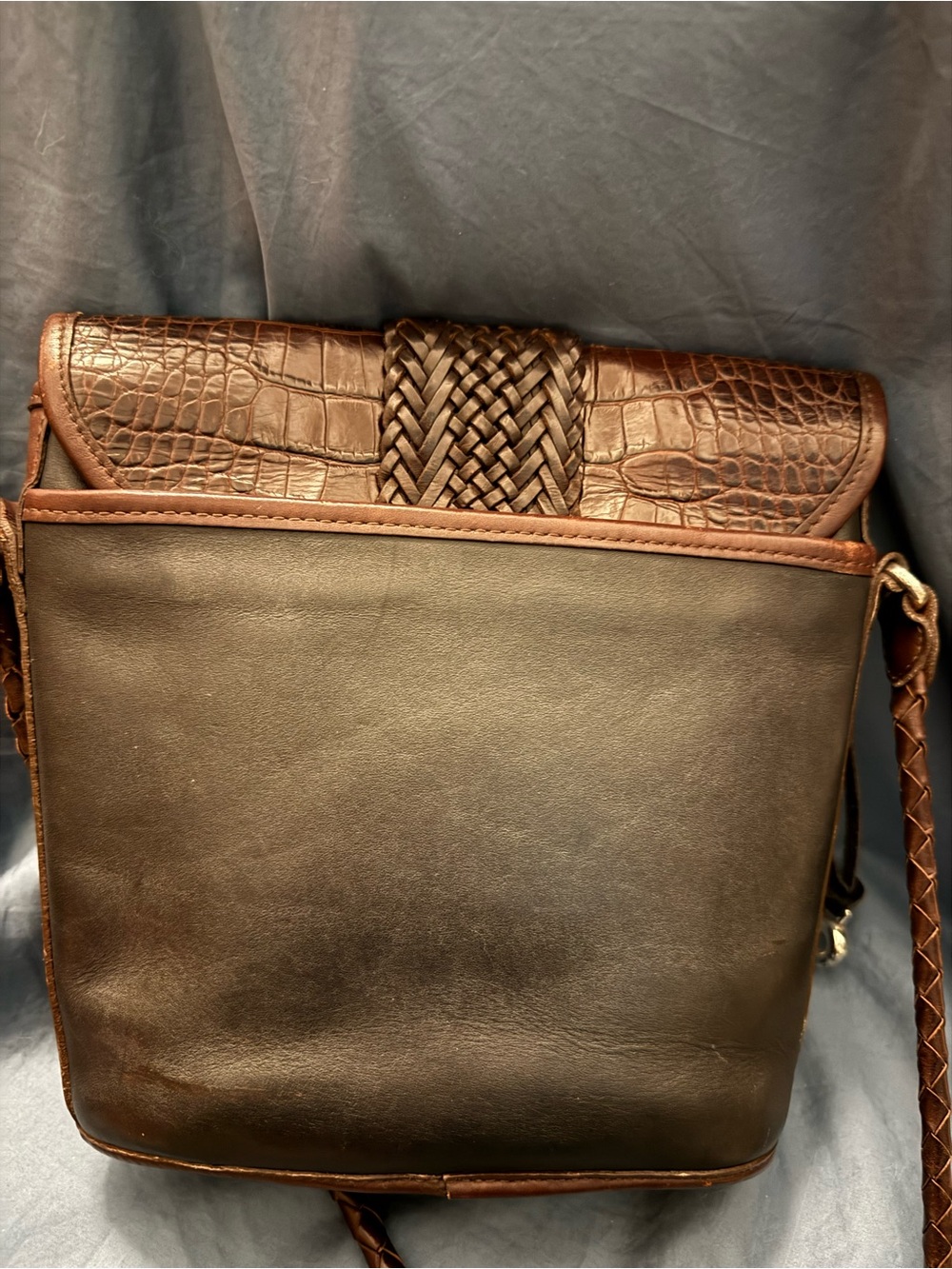 Vintage Brighton Brown Leather Woven-Accent Crossbody Bag - Picture 3 of 11